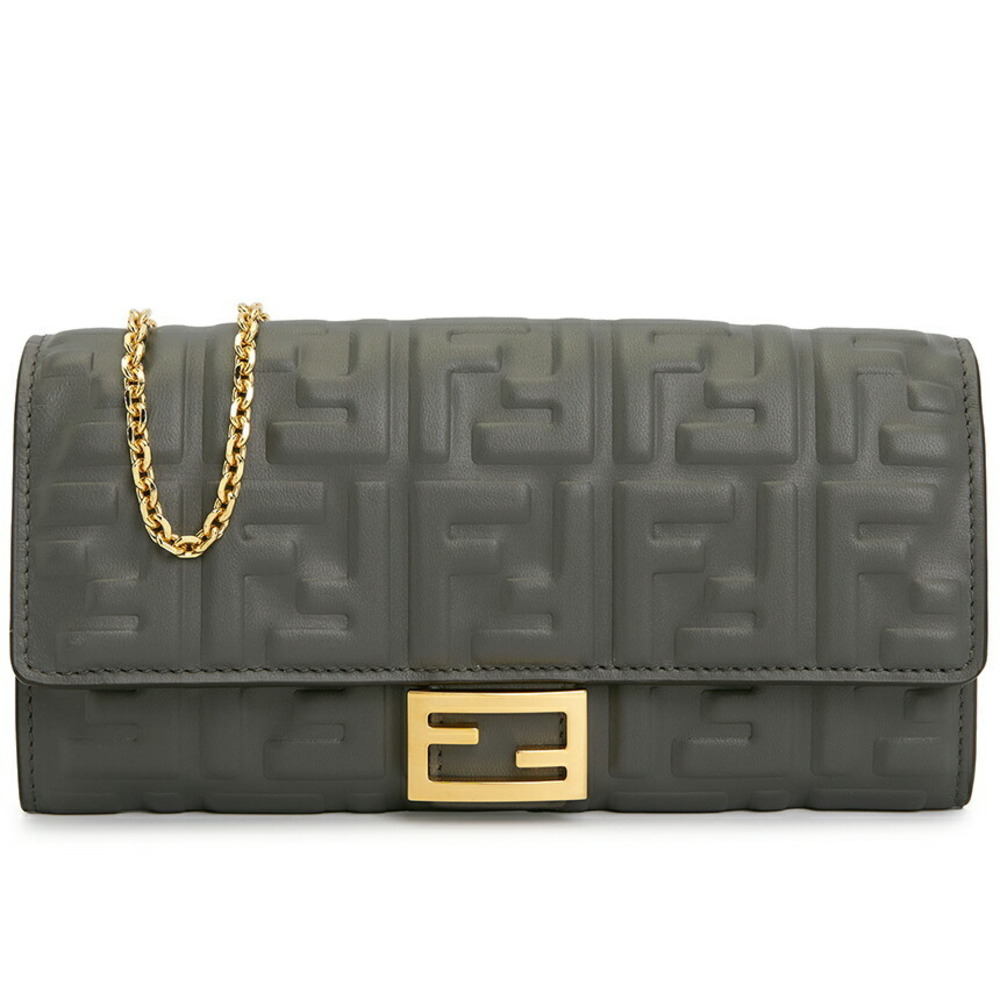 FENDI Baguette Continental Chain Wallet nappa leather Shoulder Bag Black